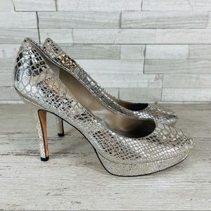 White House Black Market “Snowflake” Size 9 Metallic Leather Platform Heels